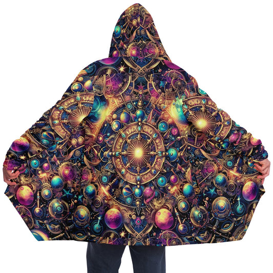 Psychedelic Steampunk Celestial Sun Moon Rave Festival Cloak | Fleece Festival Coat