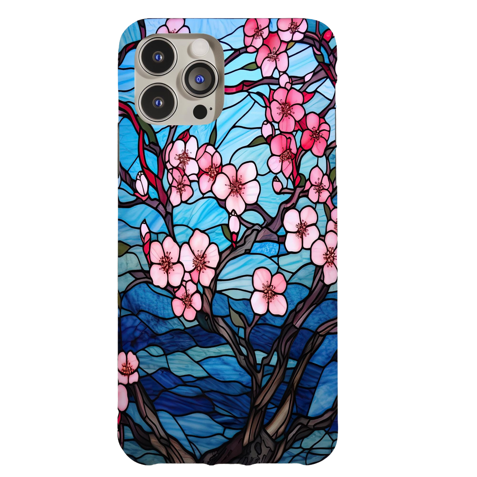 a phone case with pink flowers on a blue background