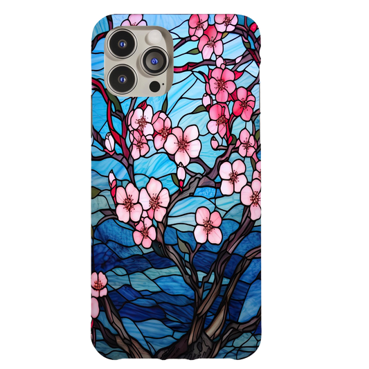 a phone case with pink flowers on a blue background