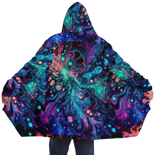 Psychedelic Ink Blotches Rave Festival Cloak | Winter Fleece Festival Coat