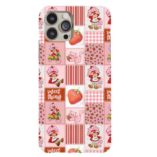 a pink phone case with a strawberry on it