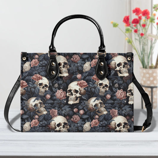 Gothic Skulls Pink Floral Luxury Women PU Leather Handbag