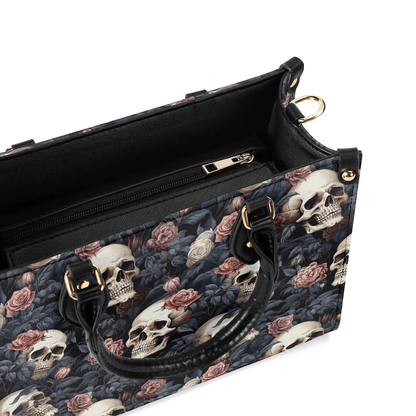 Gothic Skulls Pink Floral Luxury Women PU Leather Handbag