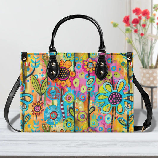 Floral Artwork Luxury Women PU Leather Handbag