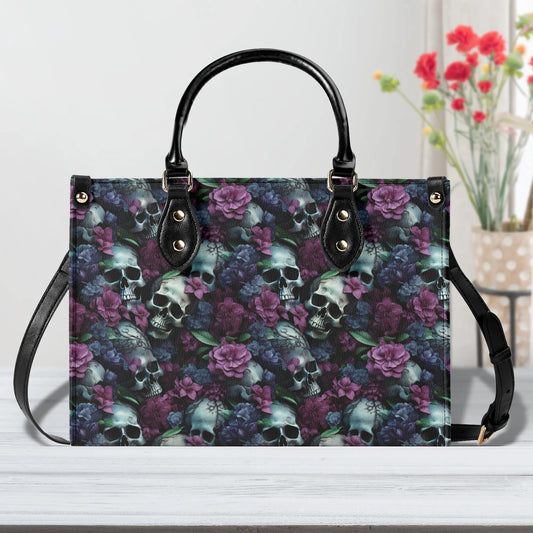 Gothic Skulls Purple Floral Luxury Women PU Leather Handbag