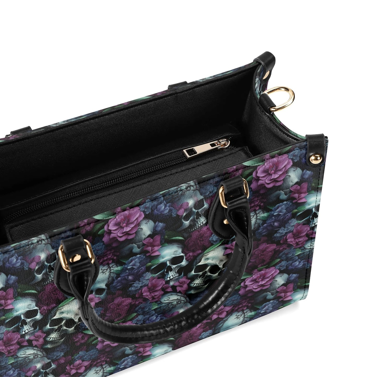 Gothic Skulls Purple Floral Luxury Women PU Leather Handbag