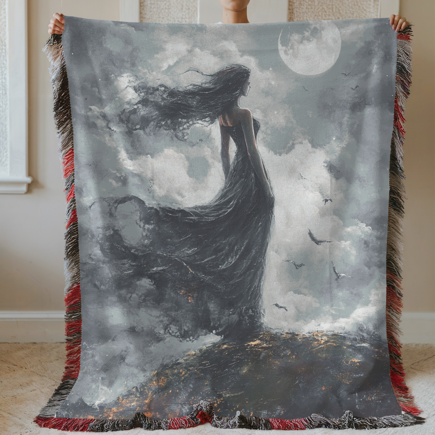 Magical Moonlit Woman Woven & Sherpa Fleece Blankets