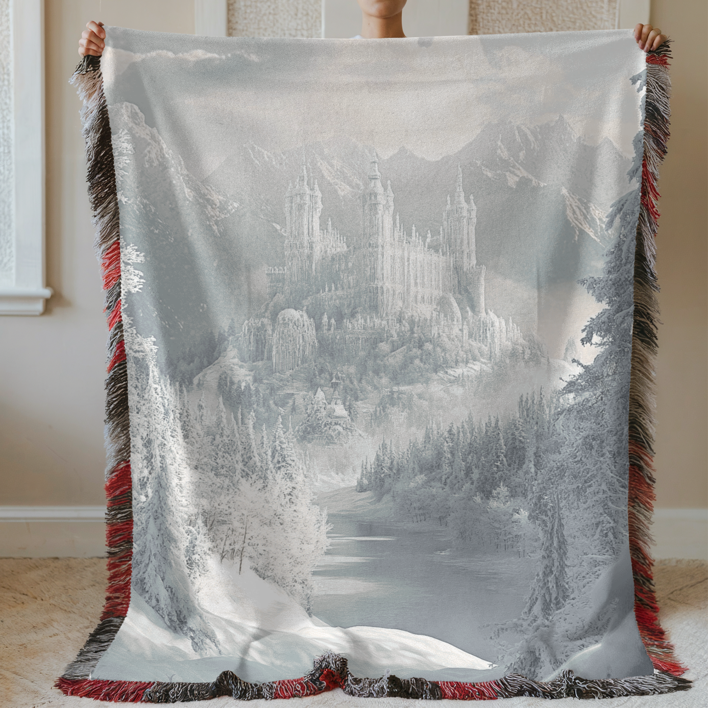 Fantasy Winter Snowy Fae Court Woven & Sherpa Fleece Blankets