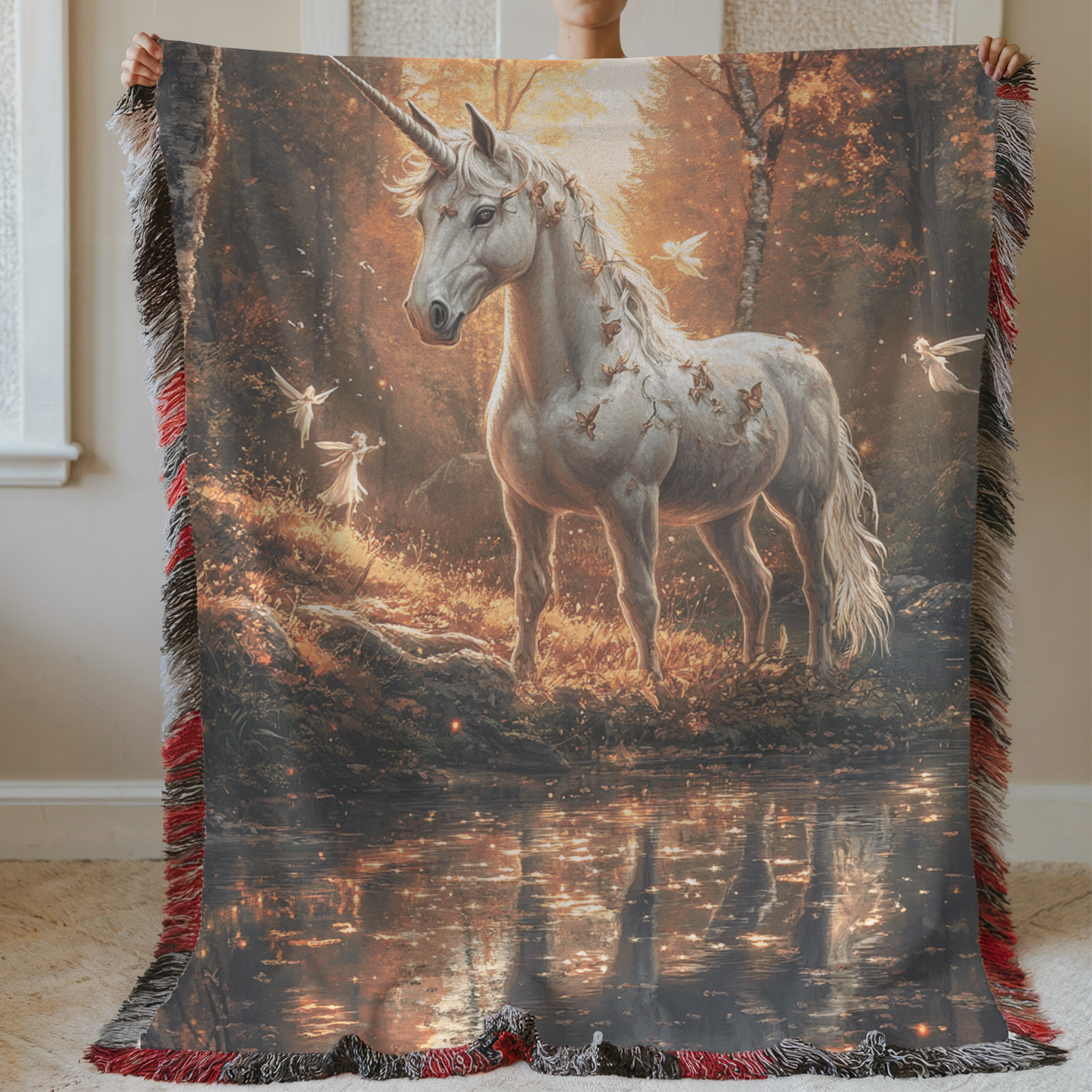 Fantasy Unicorn and Faeries Woven & Sherpa Fleece Blankets