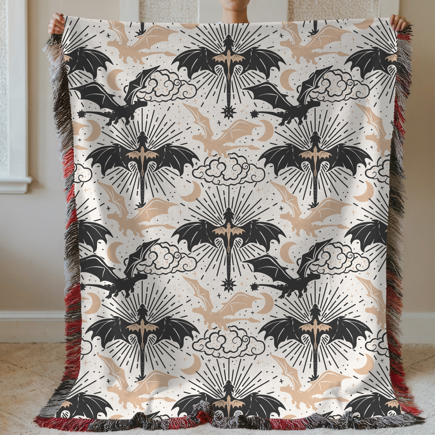 Fourth Wing Tairn and Andarna Woven & Sherpa Fleece Blankets