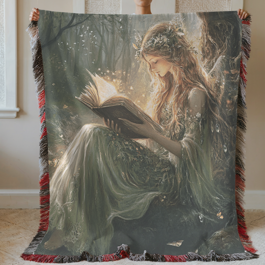 Magical Girl Reading Book Woven & Sherpa Fleece Blankets