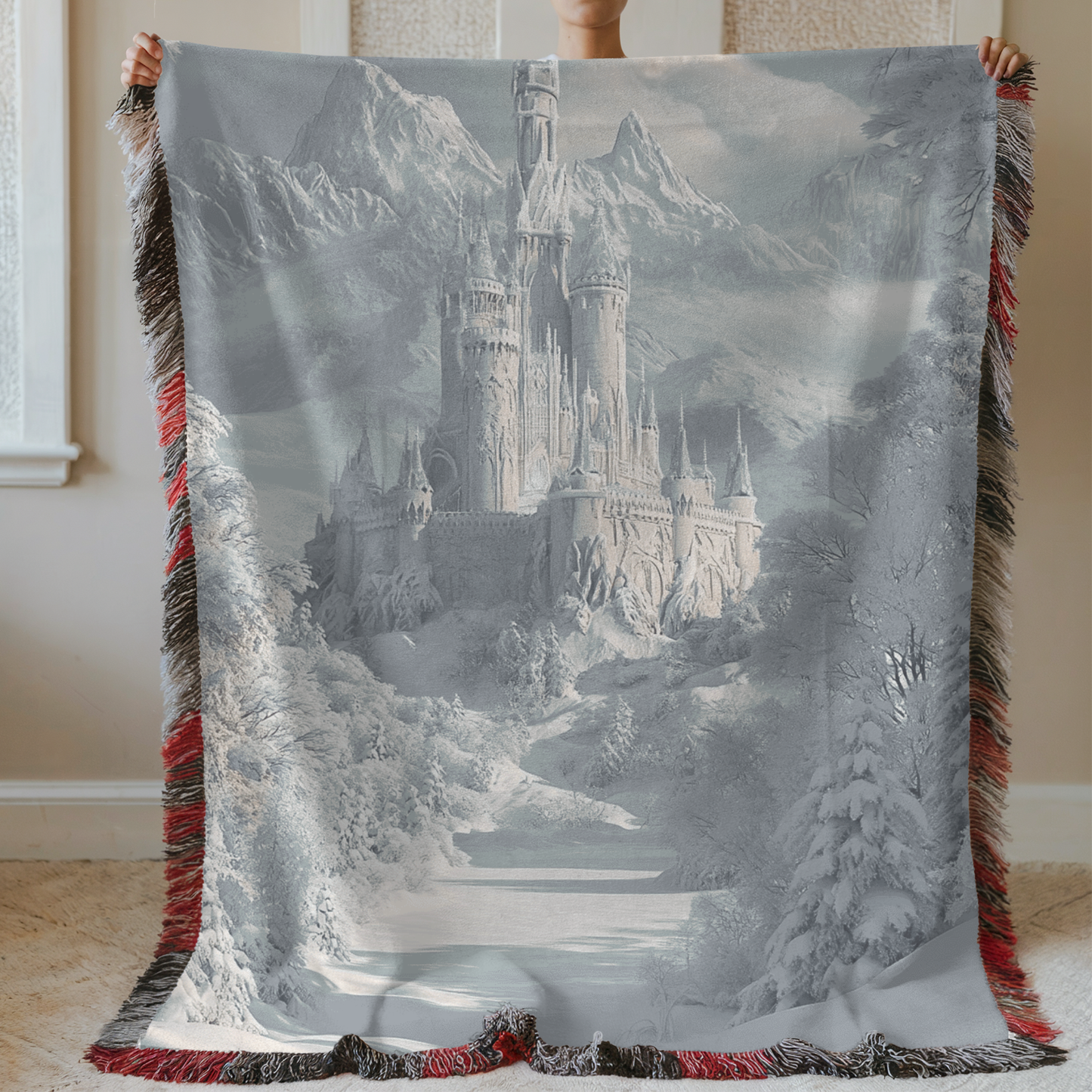 Fantasy Winter Snow Fae Court Woven & Sherpa Fleece Blankets