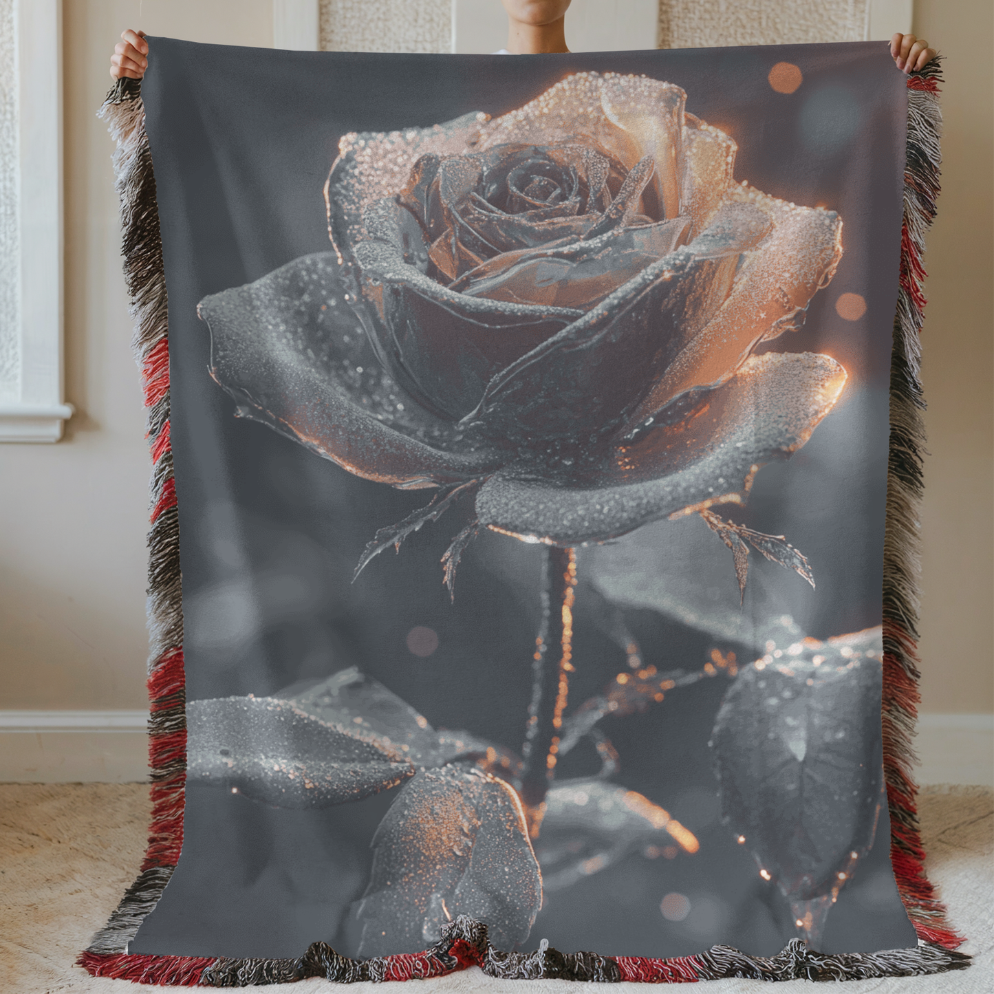 Glass Rose Woven & Sherpa Fleece Blankets