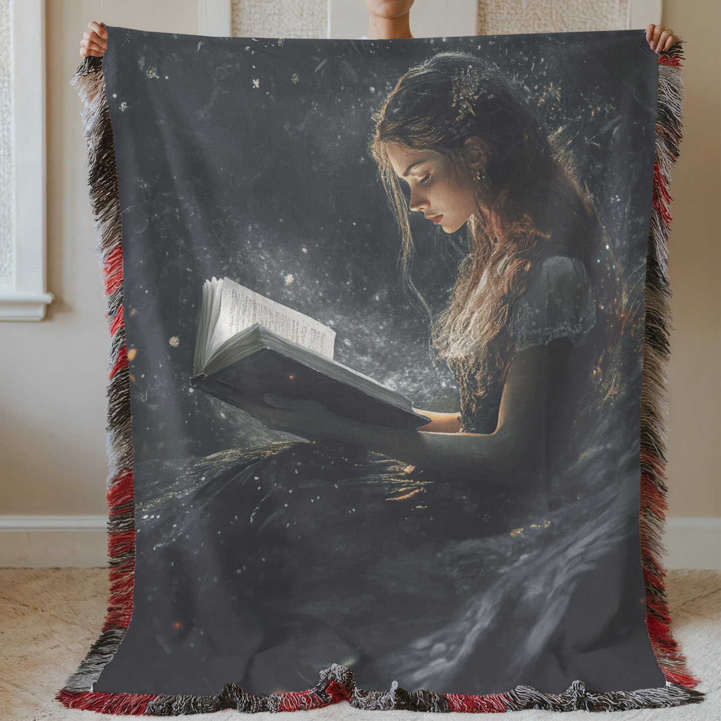 Girl Reading Book Woven & Sherpa Fleece Blankets