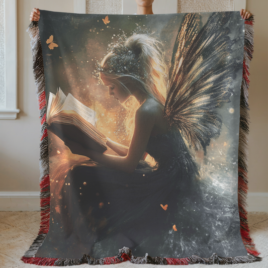 Bright Fantasy Faerie Reading Book Woven & Sherpa Fleece Blankets