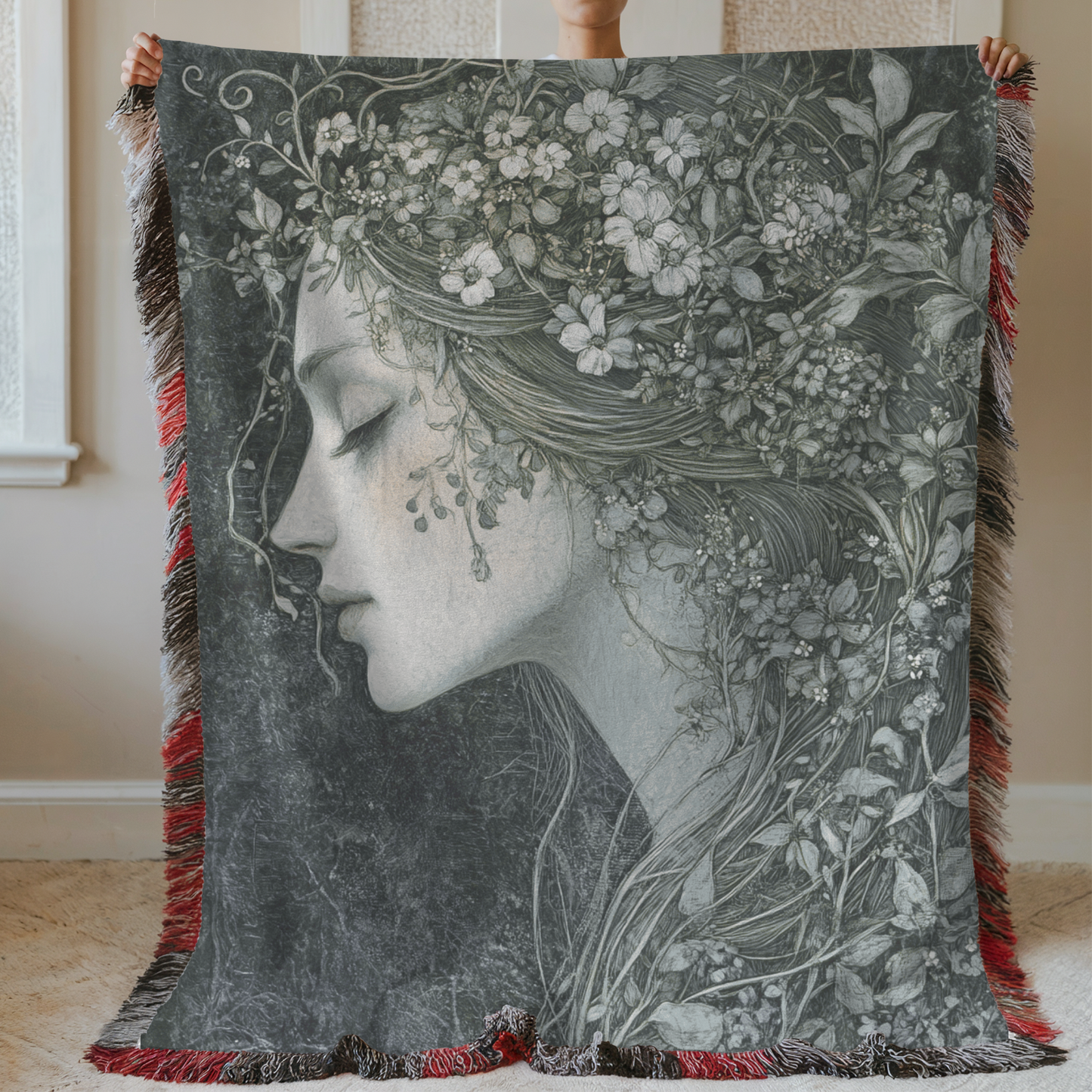 Fantasy Spring Court Plant Fairy Woven & Sherpa Fleece Blankets