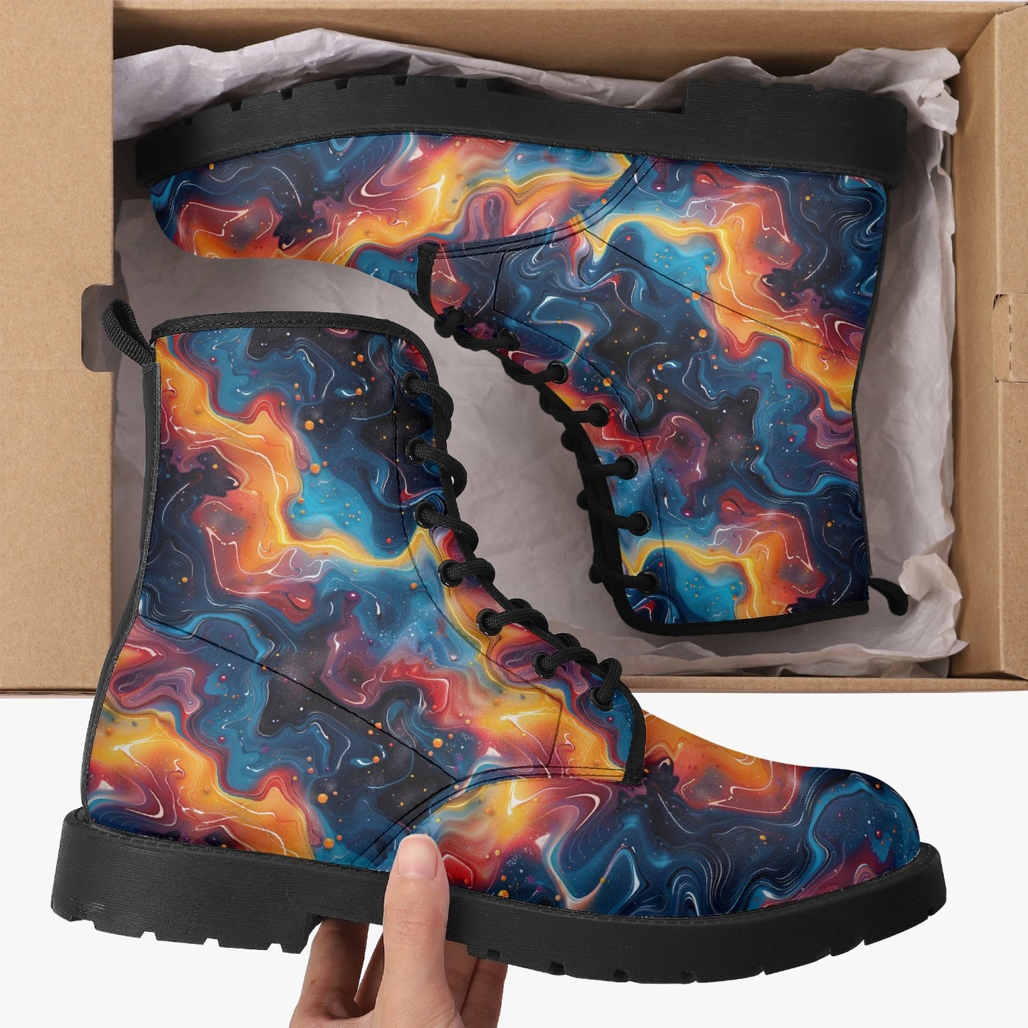 Celestial Color Burst Leather Combat Boots