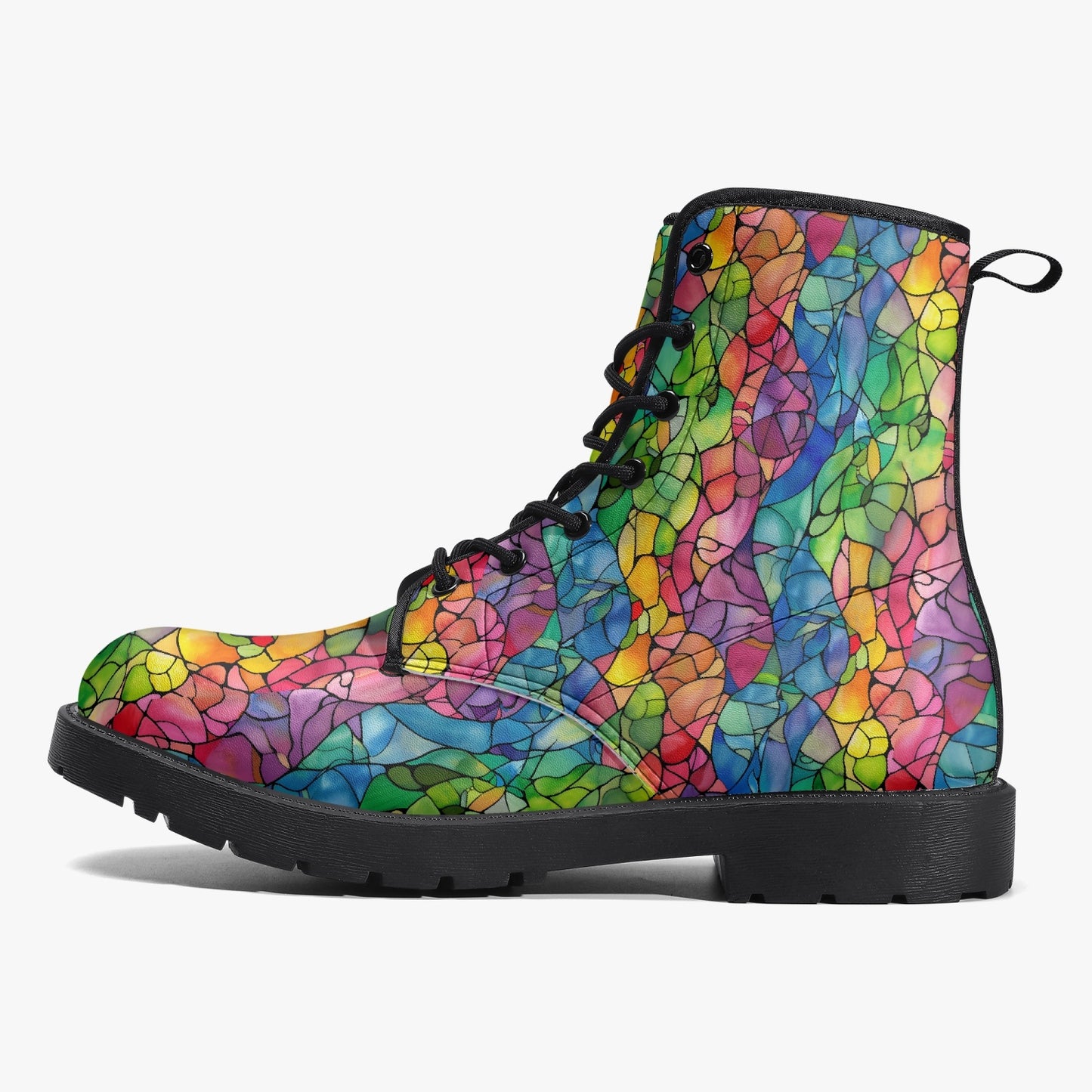 Stained Glass Leather Combat Boots