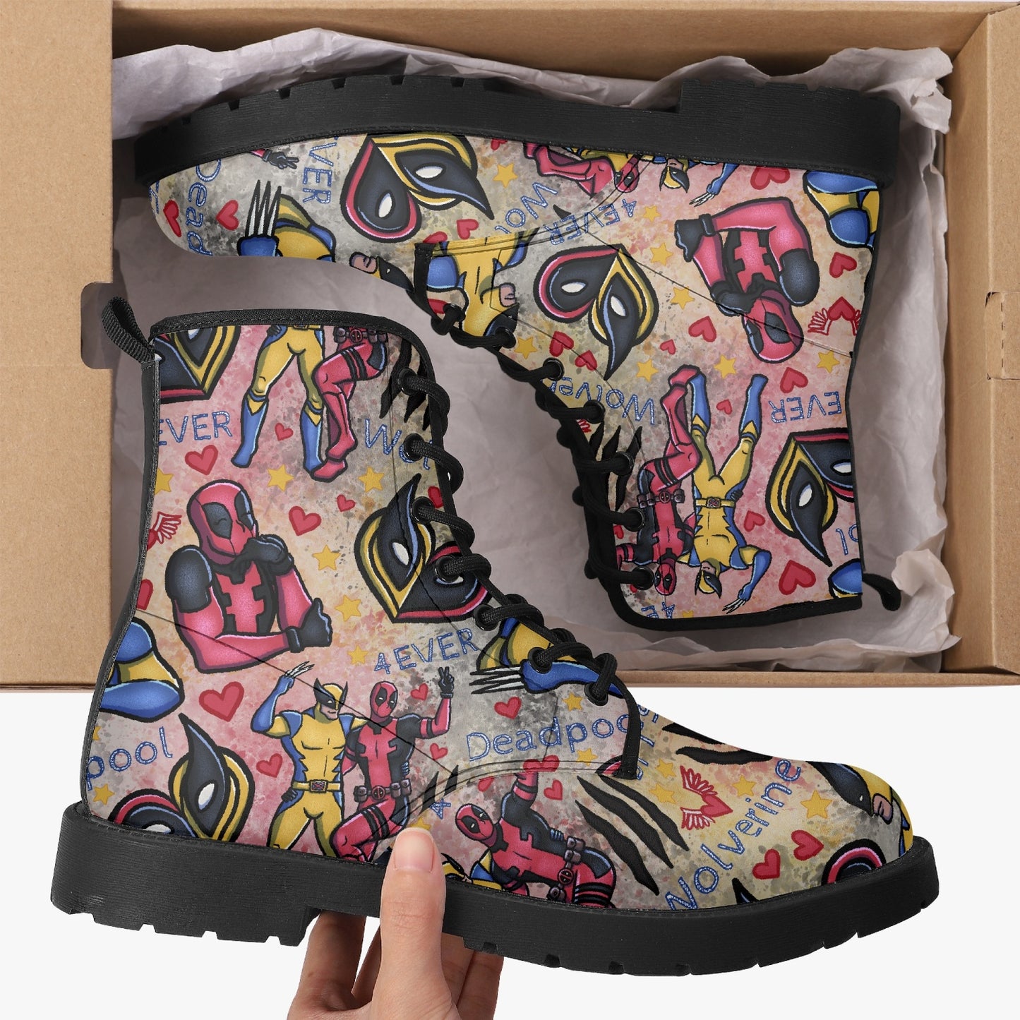 Deadpool x Wolverine Best Friends Leather Combat Boots