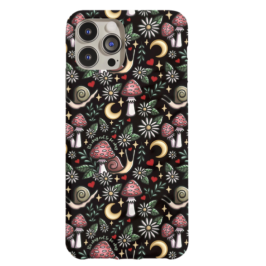 a phone case with mushrooms and stars on a black background