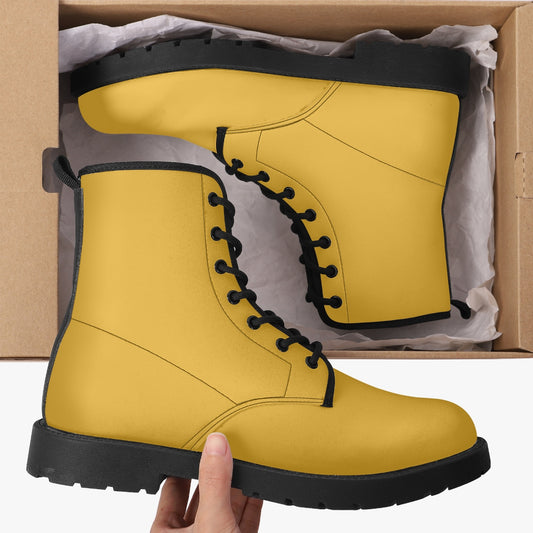 Daisy Yellow Leather Combat Boots