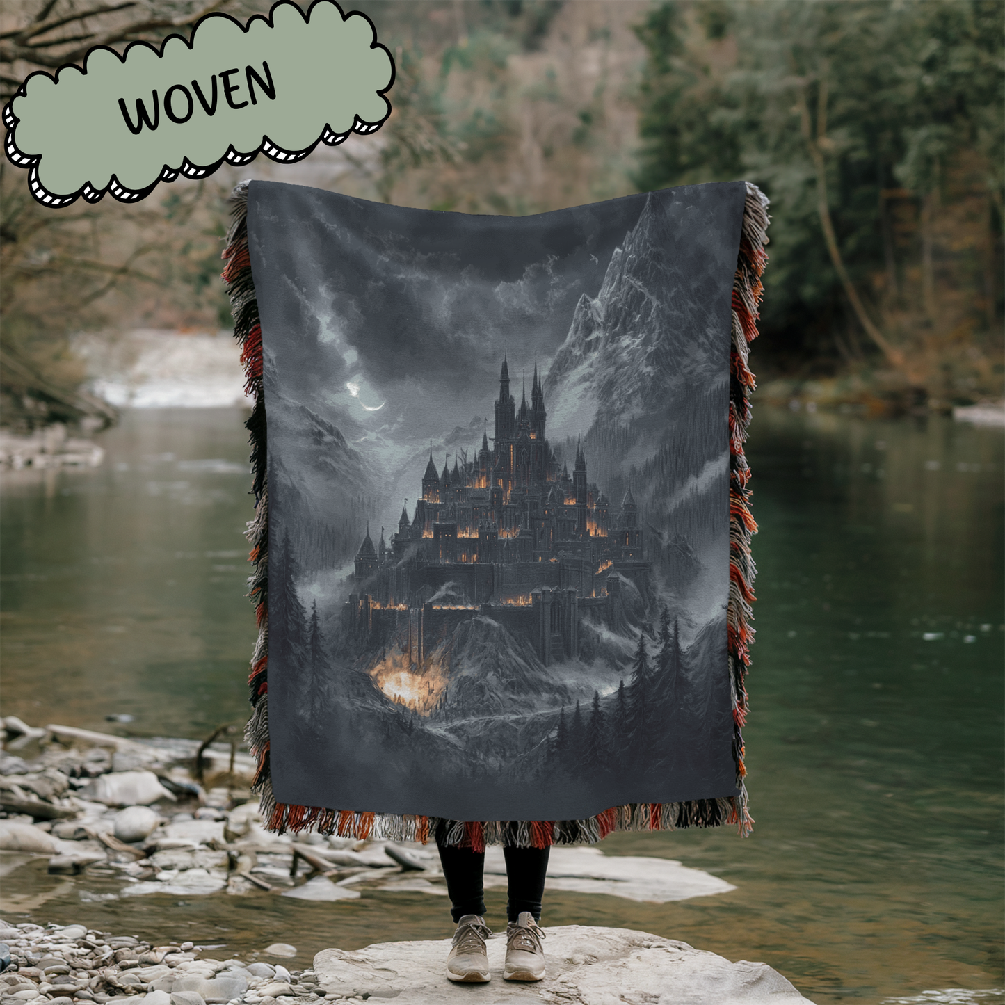 Fantasy Dark Fae Menacing Nightmare Court Woven & Sherpa Fleece Blankets