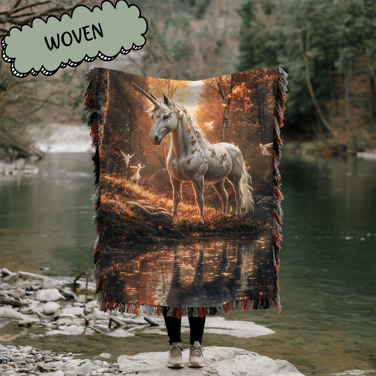 Fantasy Unicorn and Faeries Woven & Sherpa Fleece Blankets