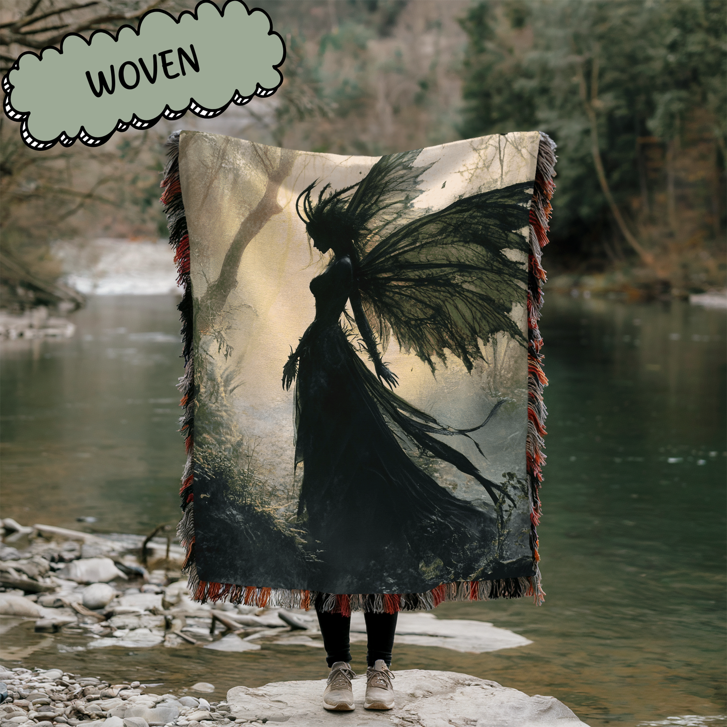 Fantasy Dark Faerie Woven & Sherpa Fleece Blankets