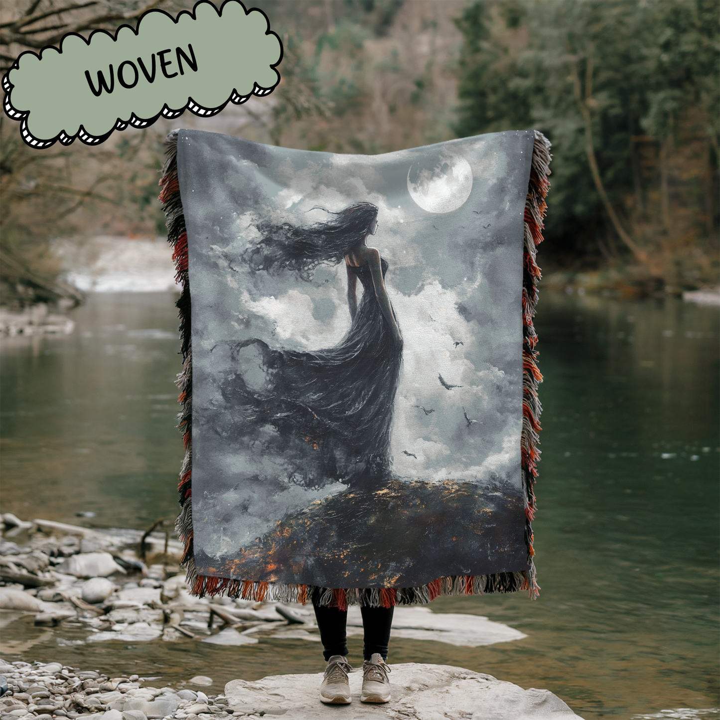 Magical Moonlit Woman Woven & Sherpa Fleece Blankets