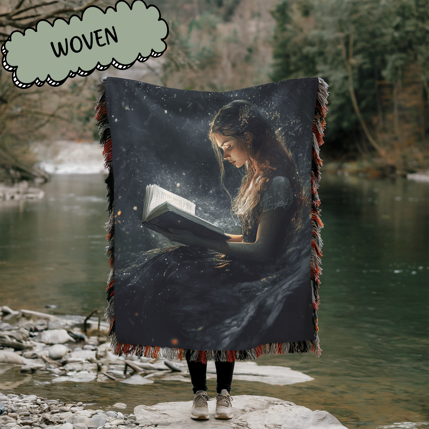 Girl Reading Book Woven & Sherpa Fleece Blankets