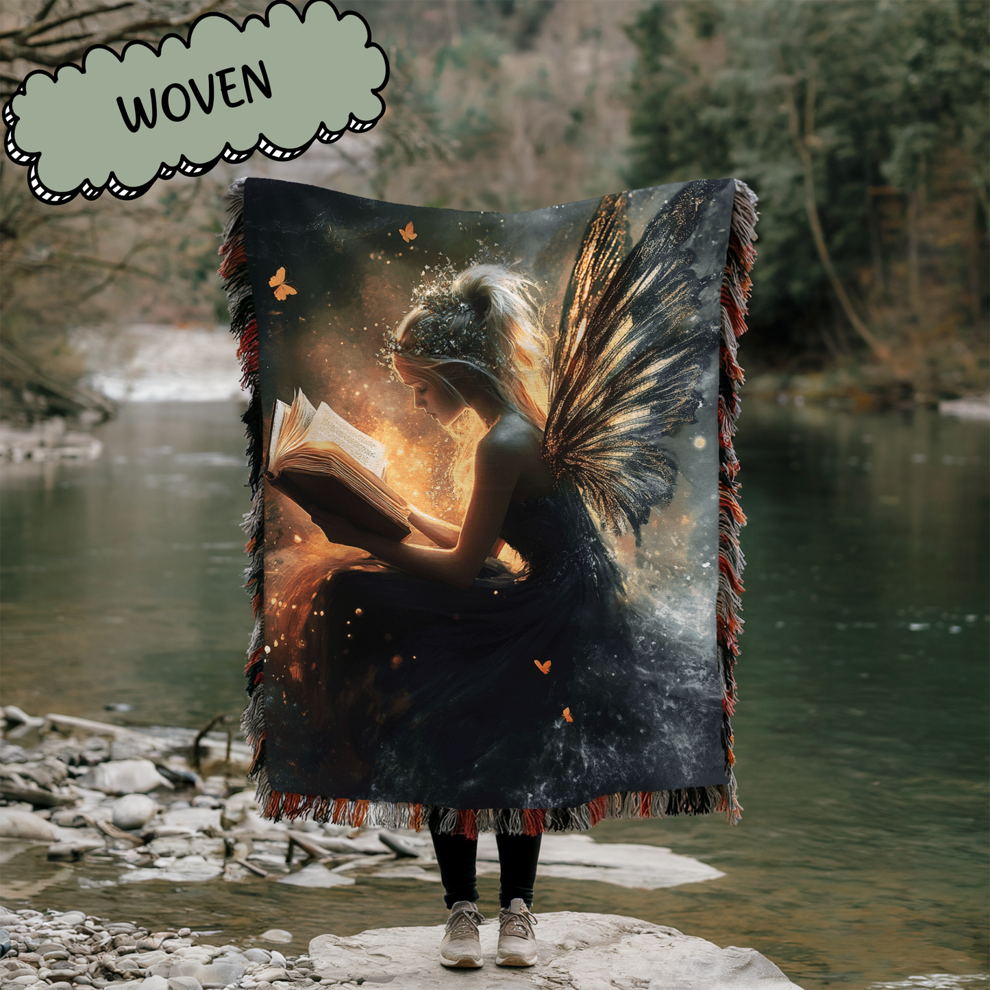 Bright Fantasy Faerie Reading Book Woven & Sherpa Fleece Blankets