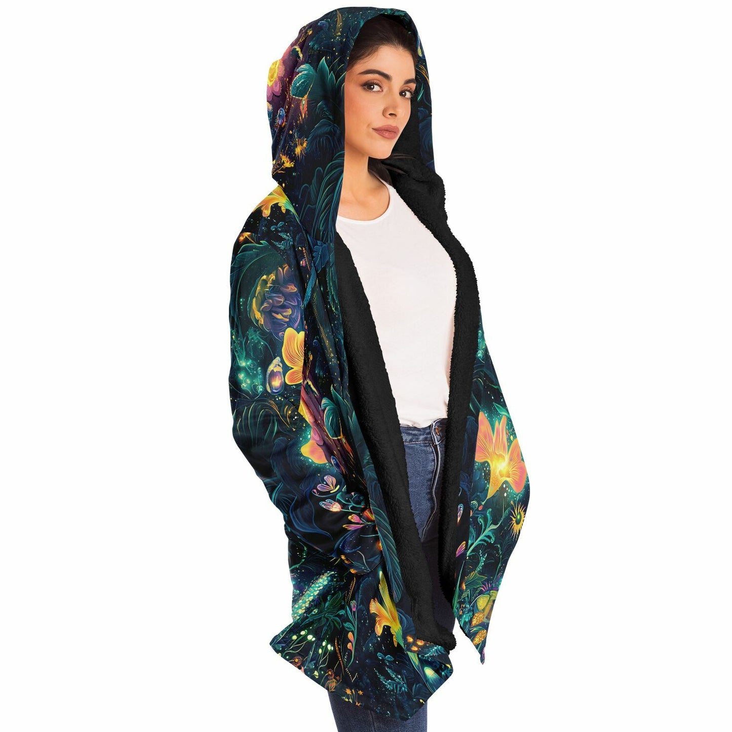 Glowing Floral Rave Festival Cloak | Winter Fleece Festival Coat