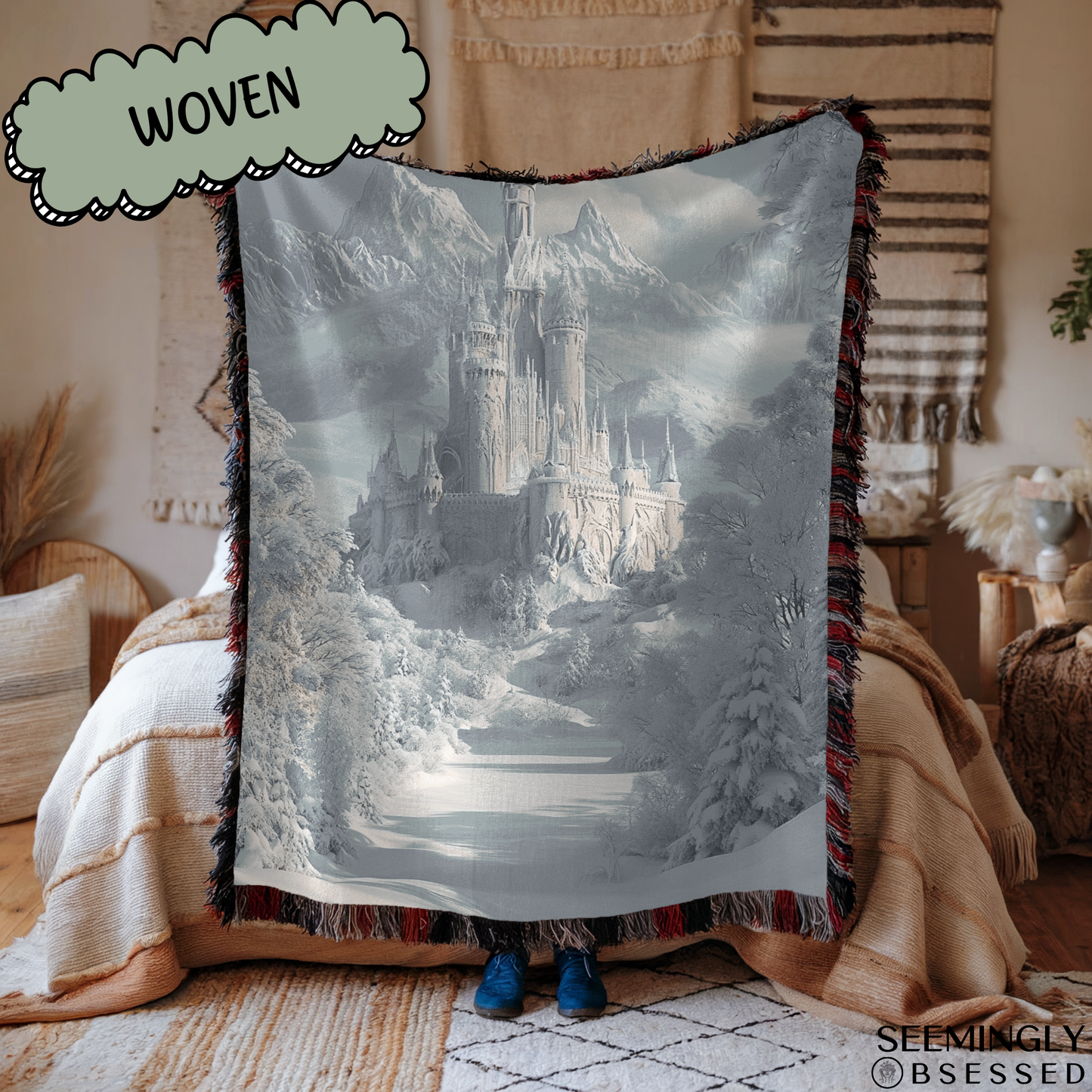 Fantasy Winter Snow Fae Court Woven & Sherpa Fleece Blankets