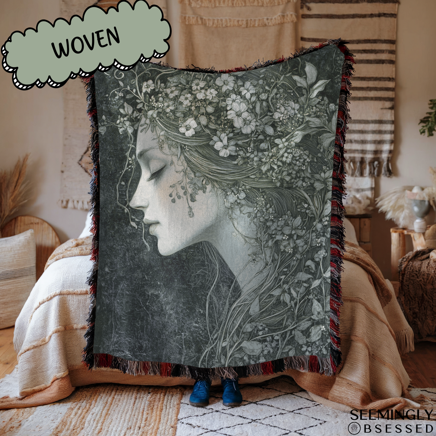 Fantasy Spring Court Plant Fairy Woven & Sherpa Fleece Blankets