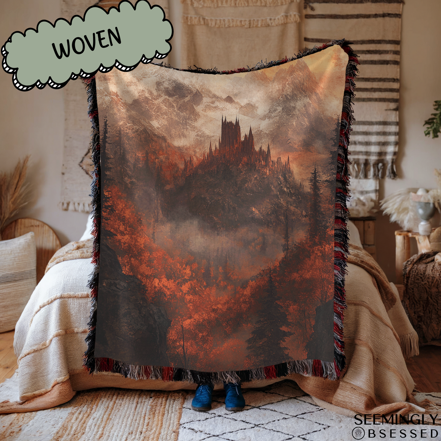 Fantasy Autumn Fae Court Woven & Sherpa Fleece Blankets