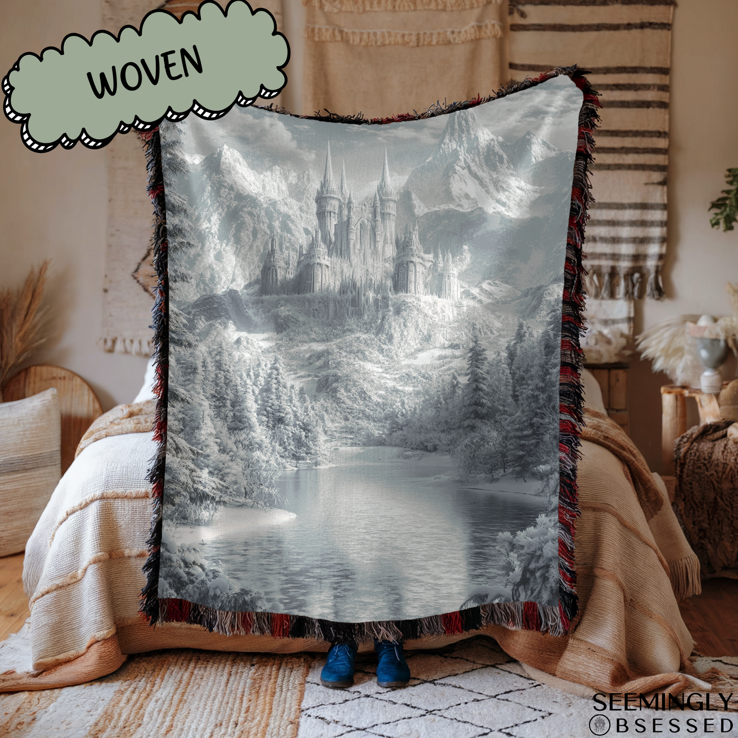 Fantasy Winter Fae Court Woven & Sherpa Fleece Blankets