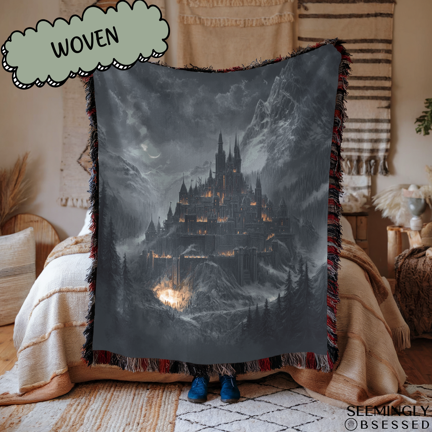 Fantasy Dark Fae Menacing Nightmare Court Woven & Sherpa Fleece Blankets