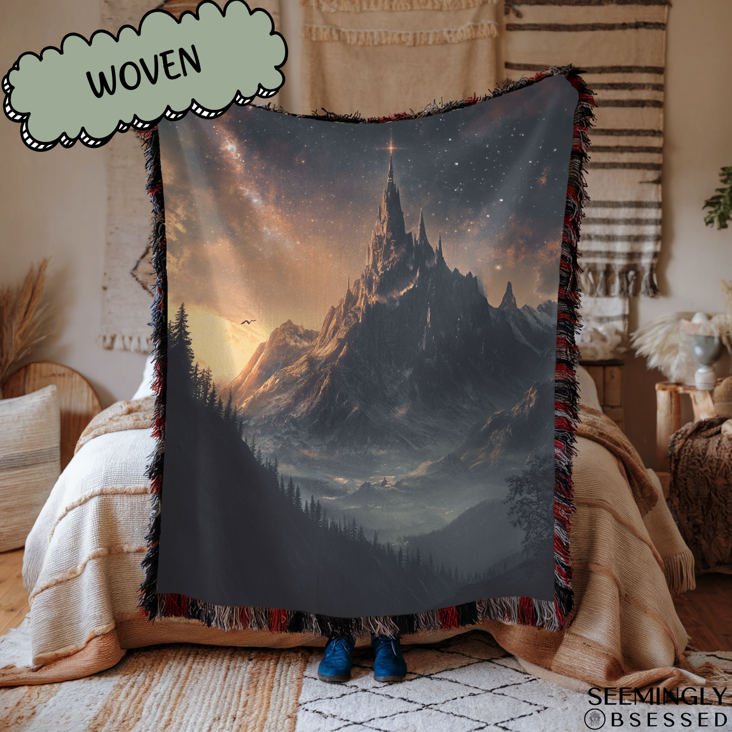 Fantasy Dark Fae Nightmare Court Woven & Sherpa Fleece Blankets