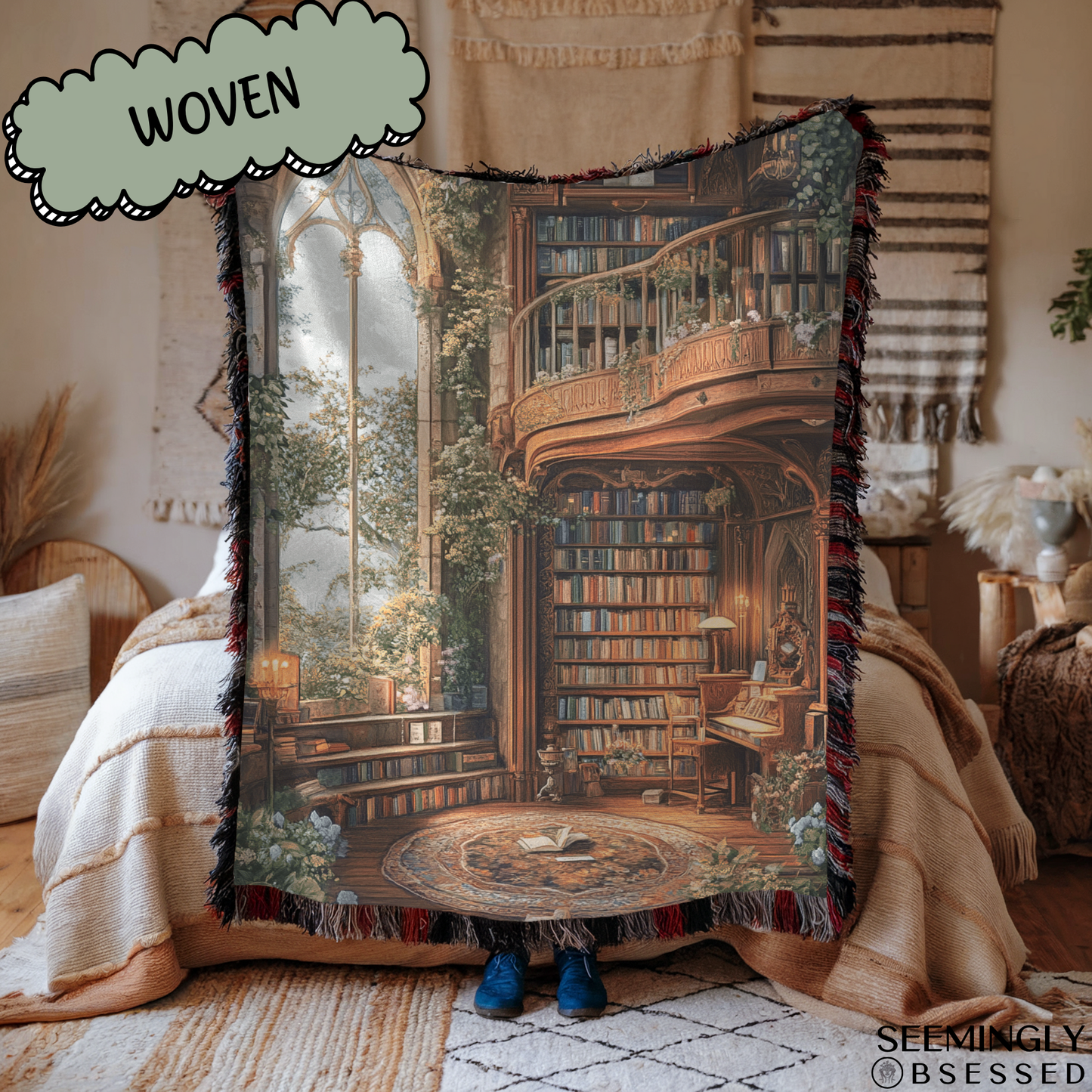 Magical Fantasy Library Woven & Sherpa Fleece Blankets