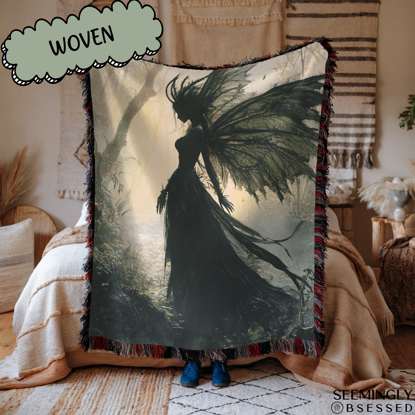 Fantasy Dark Faerie Woven & Sherpa Fleece Blankets