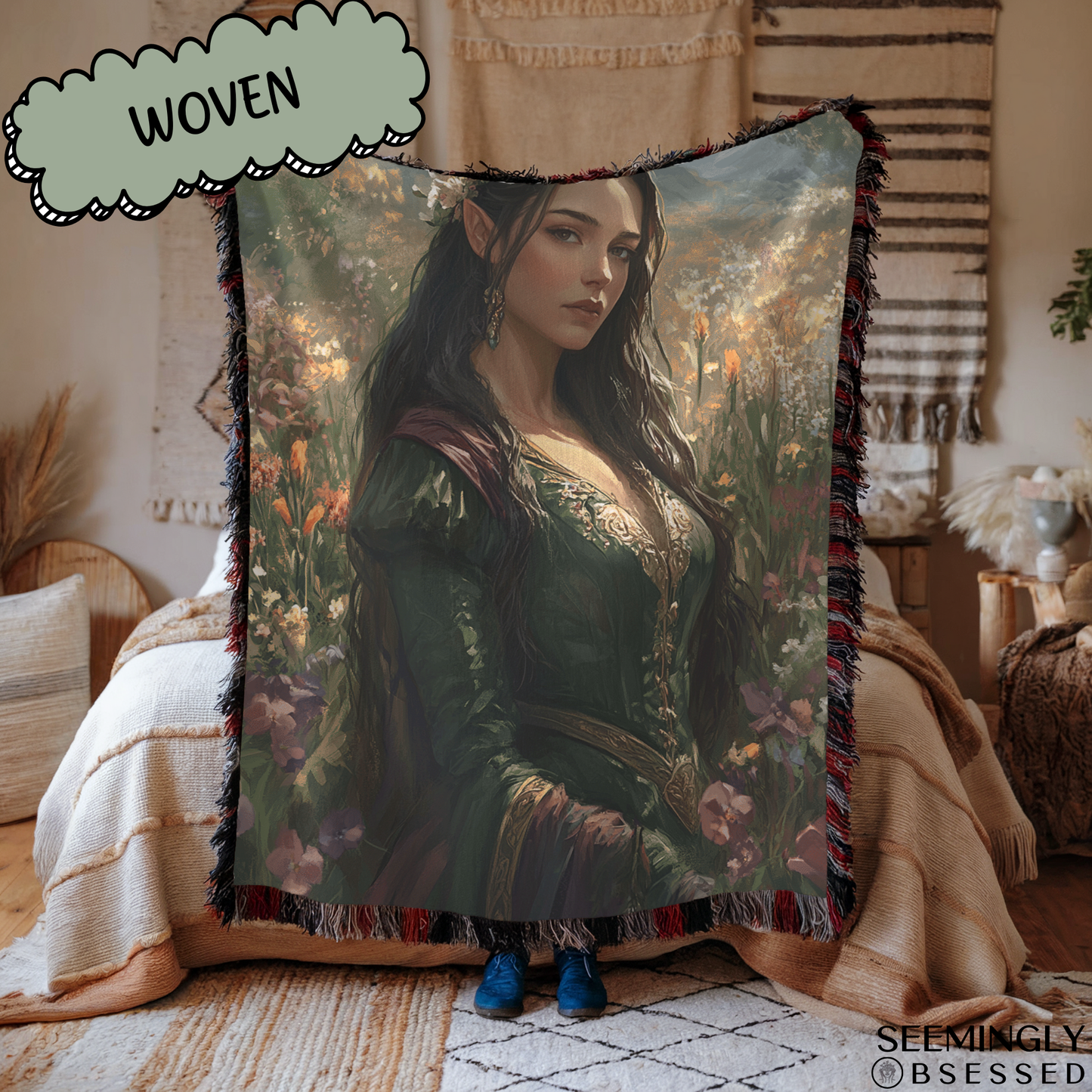 Fantasy Spring Court Fairy Woven & Sherpa Fleece Blankets