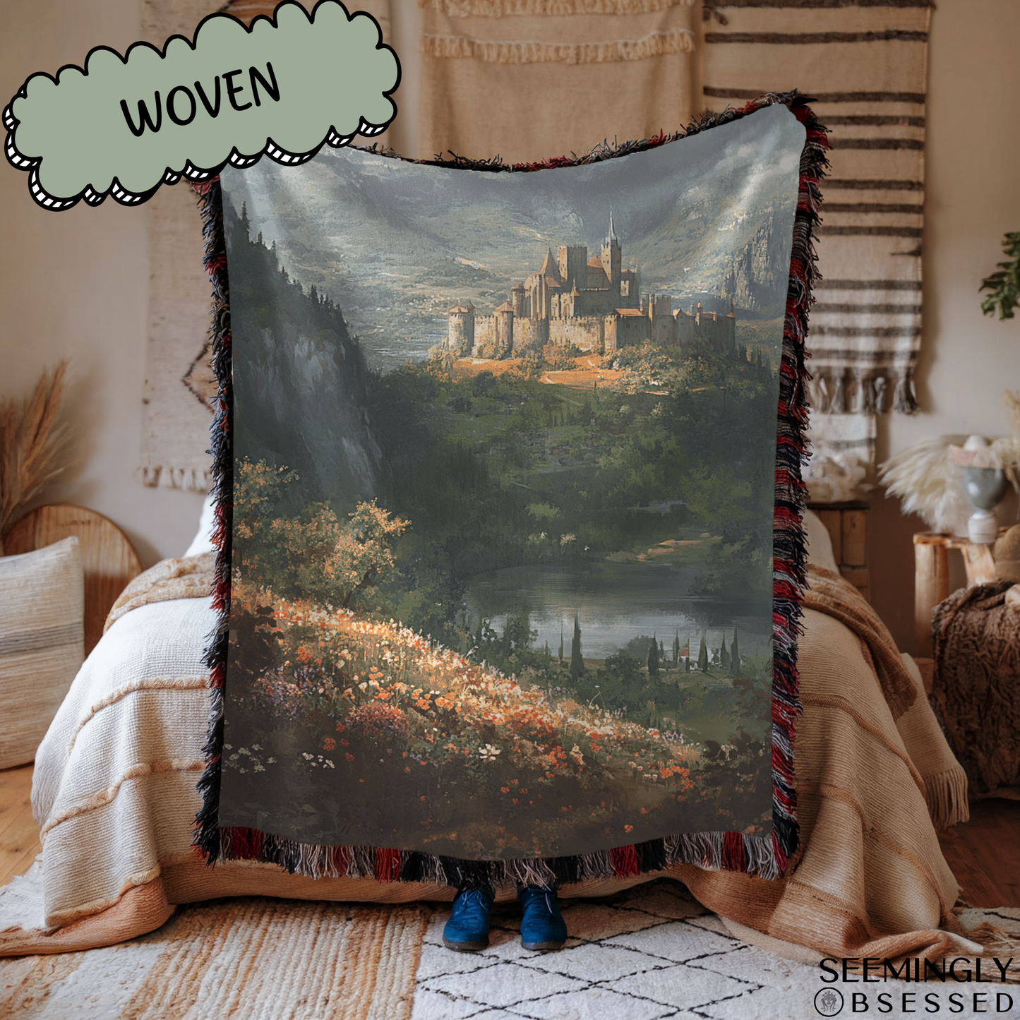 Fantasy Lush Spring Court Woven & Sherpa Fleece Blankets