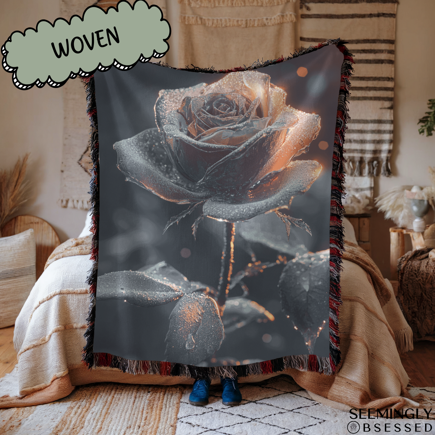 Glass Rose Woven & Sherpa Fleece Blankets