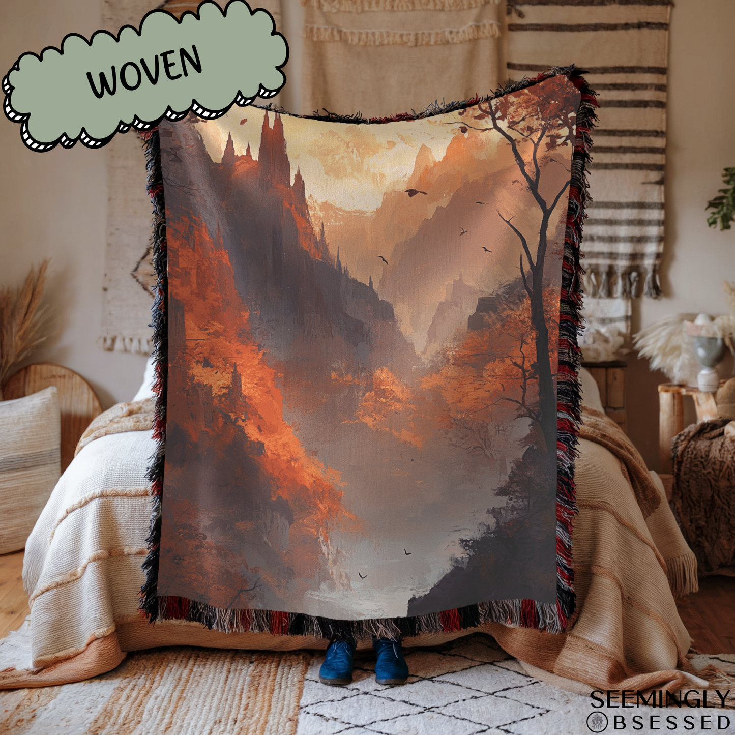 Fantasy Abstract Autumn Court Woven & Sherpa Fleece Blankets