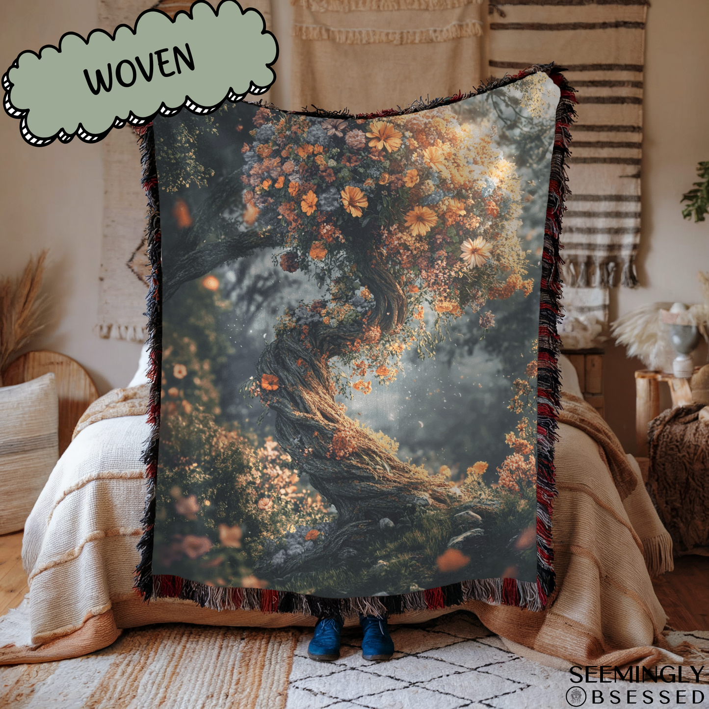 Fantasy Mystical Magical Walking Tree Woven & Sherpa Fleece Blankets