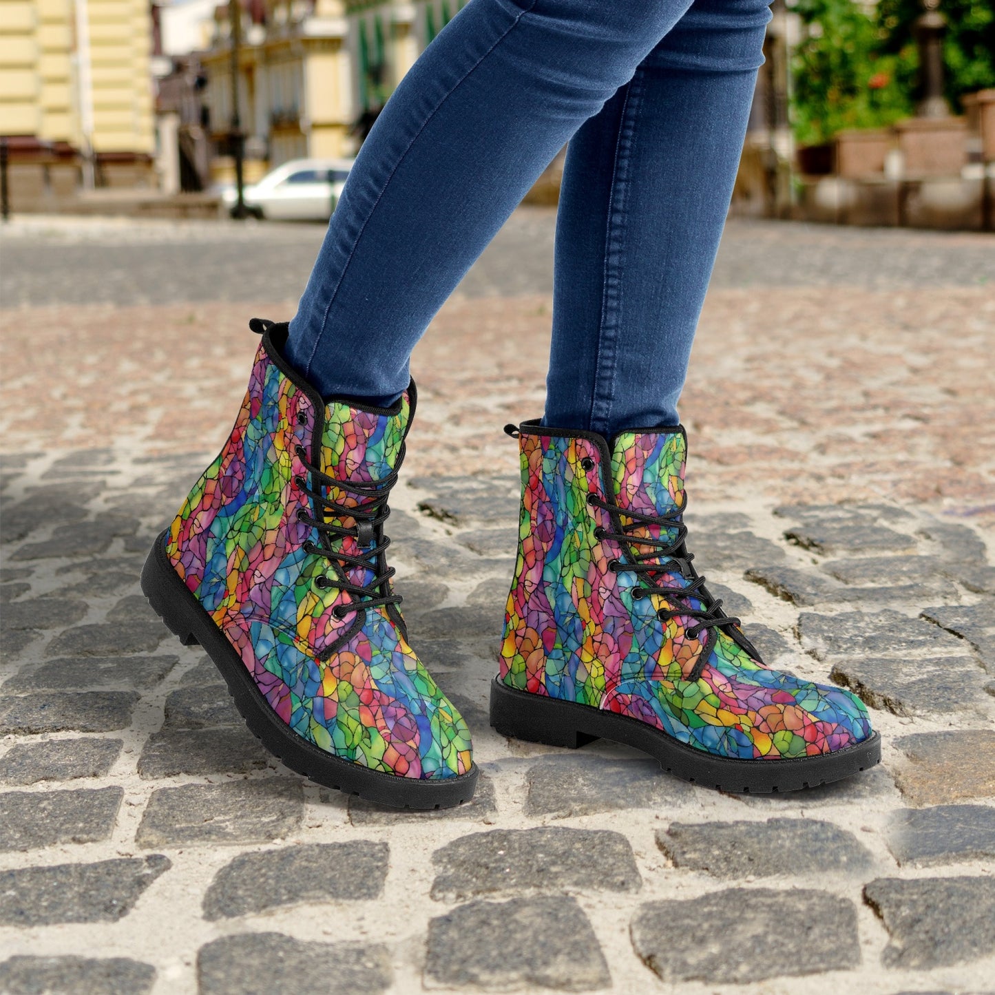 Stained Glass Leather Combat Boots