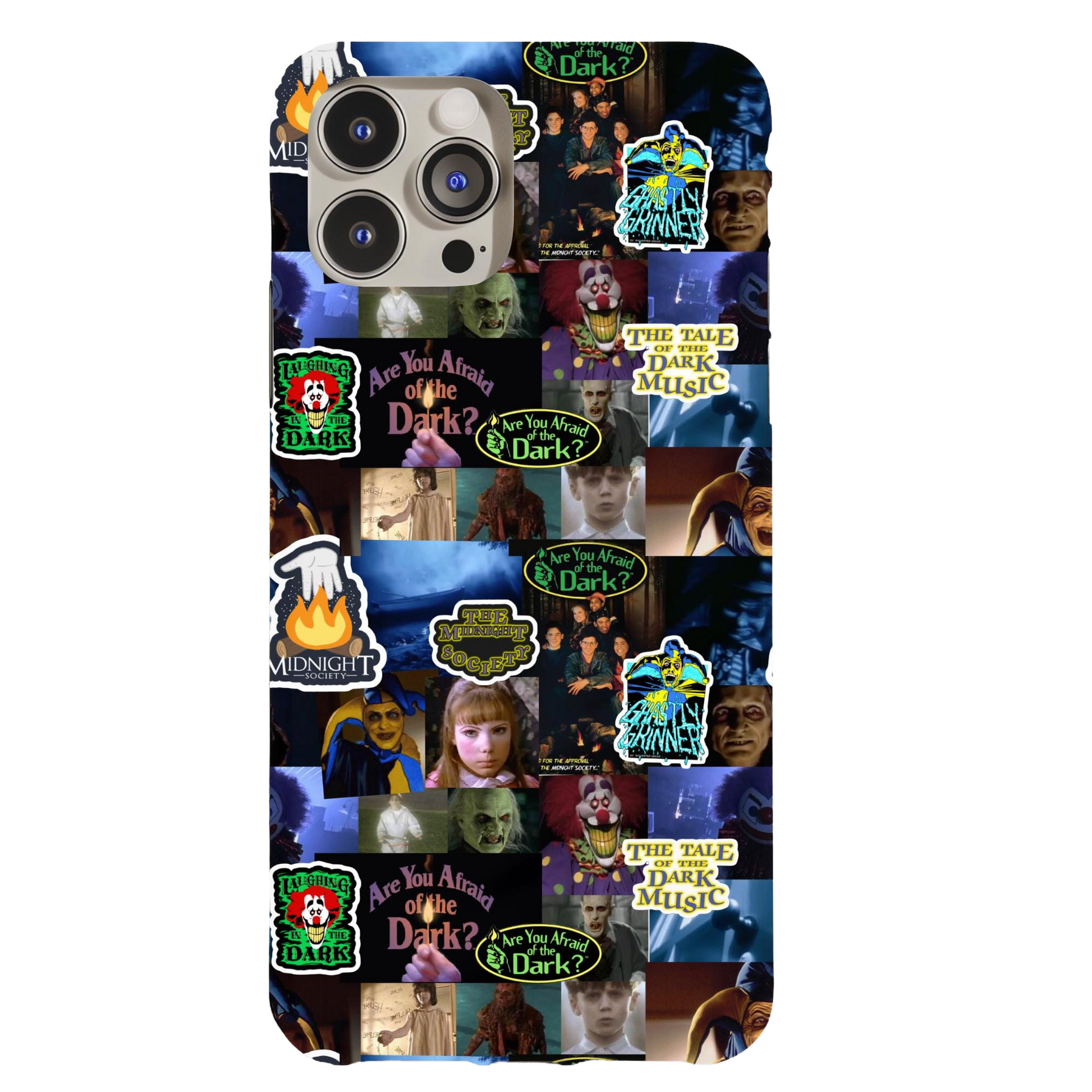 a cell phone case with many stickers on it