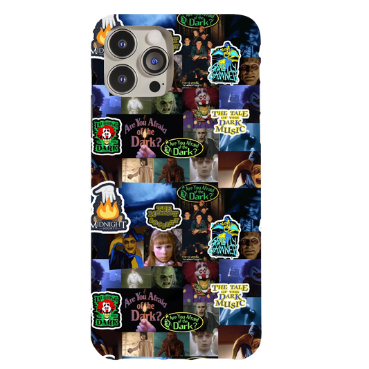 a cell phone case with many stickers on it