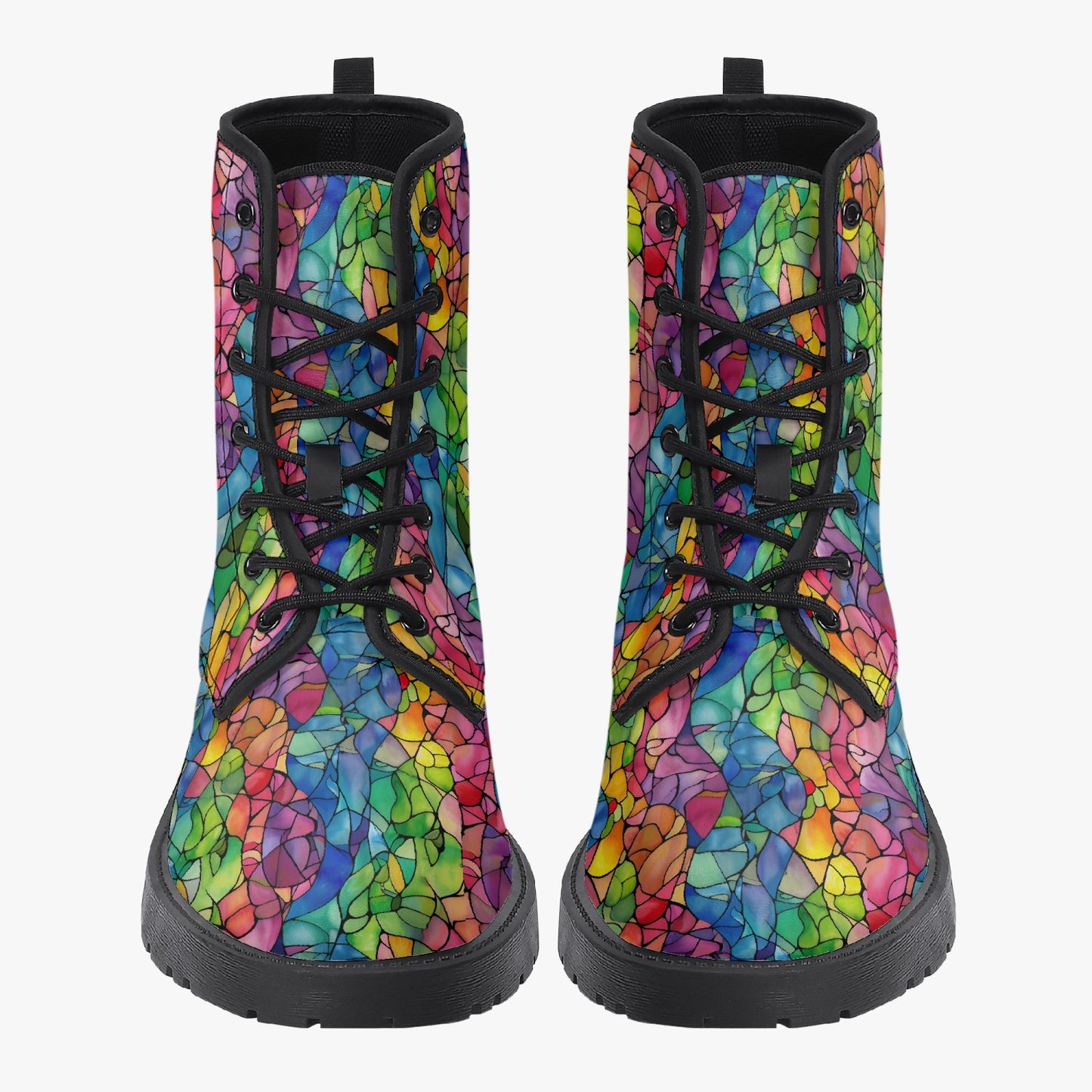 Stained Glass Leather Combat Boots