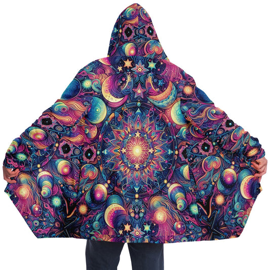 Psychedelic Celestial Sun Moons Rave Festival Cloak | Fleece Festival Coat